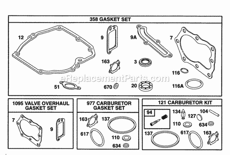 Gasket Sets Diagram and Parts List for 12E802-1114-01  Briggs and Stratton Engine